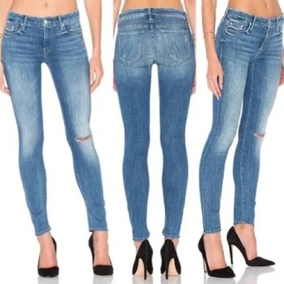 Mother Denim High Waisted Looker Jeans Blue Distressed Size 29 - Picture 1 of 13